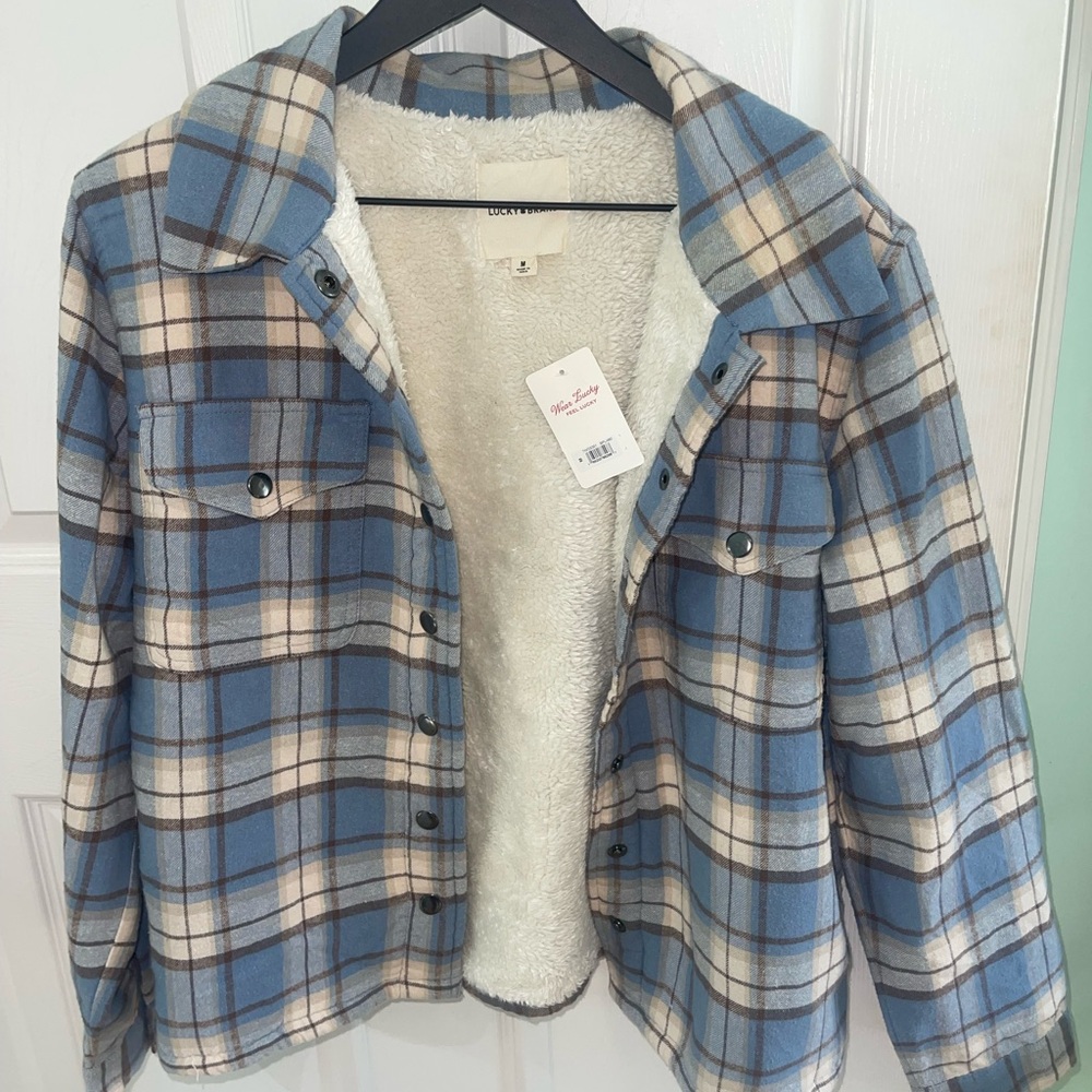 Blue and Cream Fleece Lined Plaid Jacket